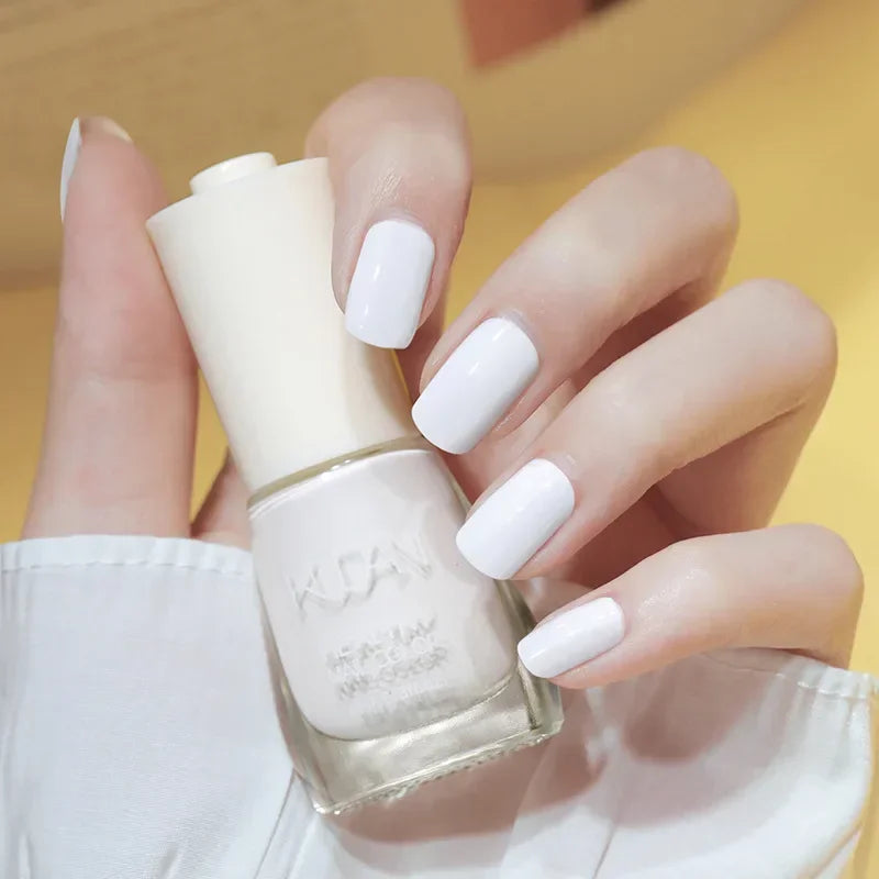 Vernis à ongles sans lampe UV, blanc à fines paillettes, sans cuisson, sans décollement, base huileuse transparente et brillante, couleur nude
