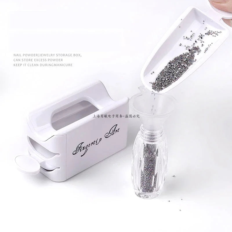 Kit de manucure double couche avec paillettes, poudre, sequins et strass. Boîte de rangement portable et recyclable. Accessoires inclus.