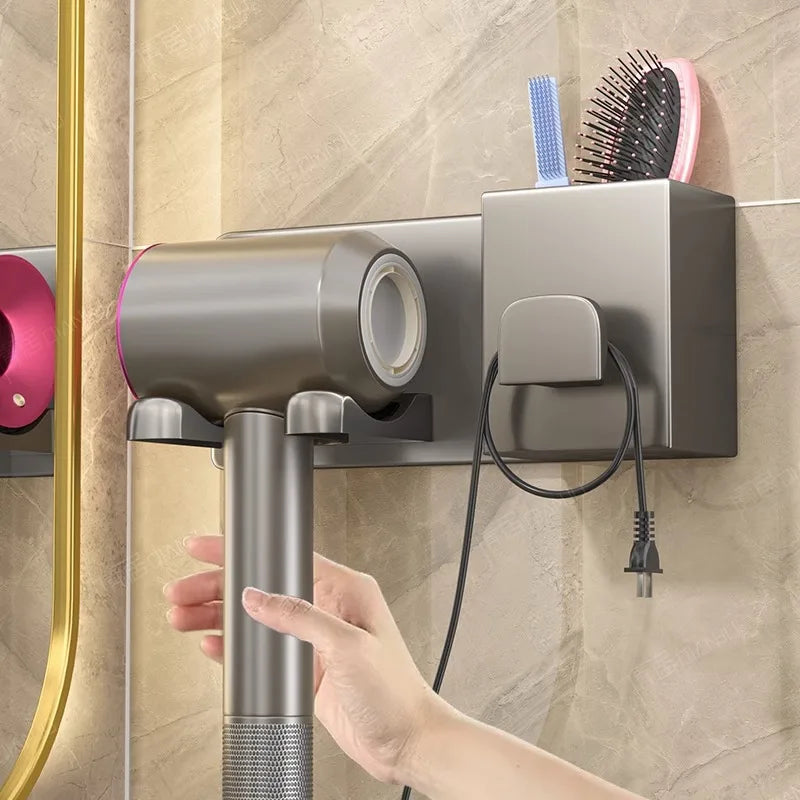 Support pour sèche-cheveux de salle de bain - Étagère de rangement à suspendre à la porte, porte-serviettes et accessoires de salle de bain