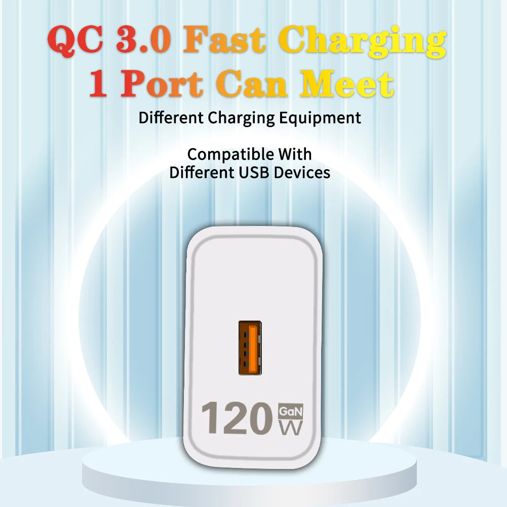 Chargeur USB GaN à charge rapide Quick Charge 3.0, câble Type C, adaptateur pour téléphone portable compatible iPhone, Huawei, Samsung et Xiaomi 14