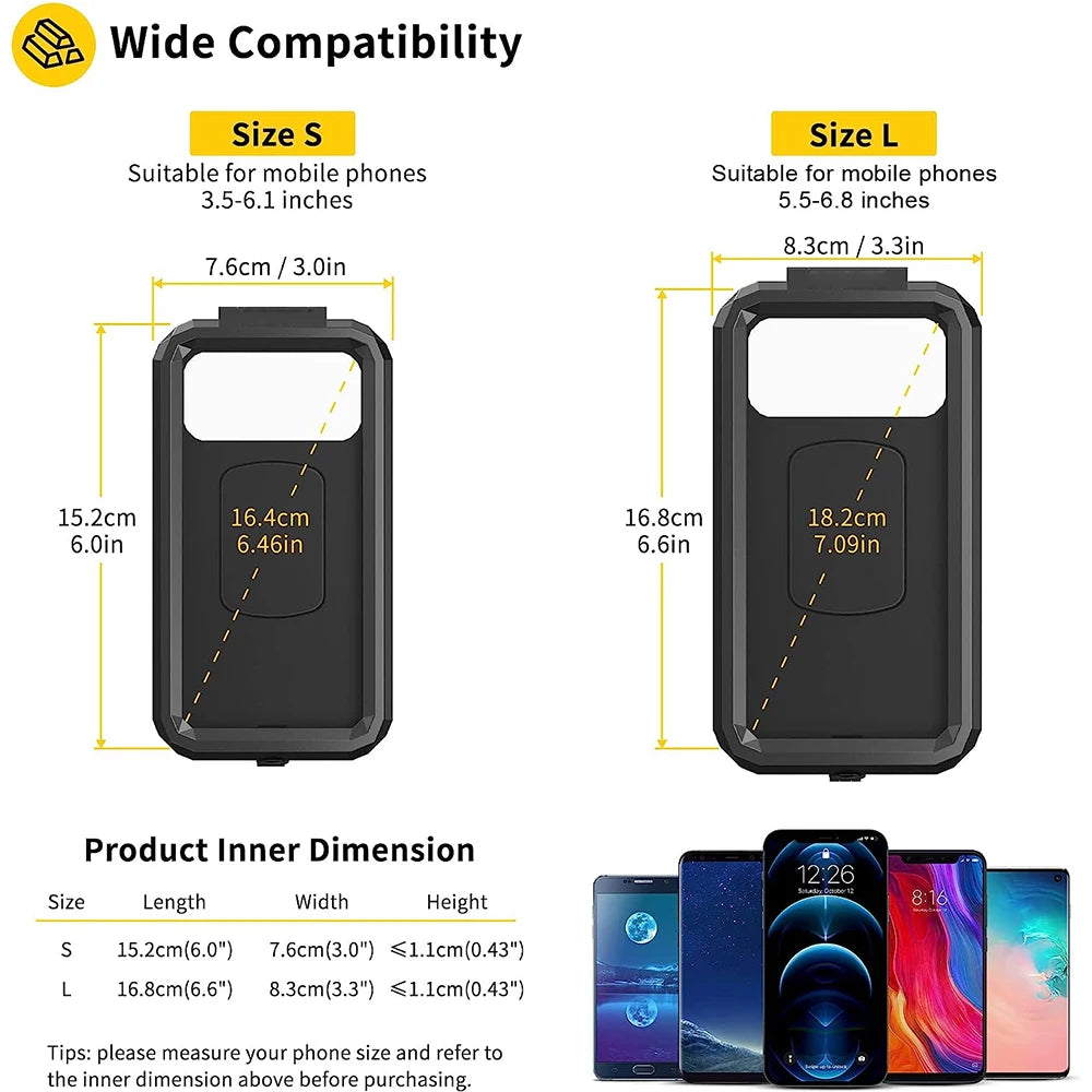 Étui de support de téléphone étanche pour potence de moto, fixation sur rotule de 2,5 cm (1 pouce), antivol, avec base en aluminium pour fourches de 11,9 à 17,3 cm (4,7 à 6,8 pouces).