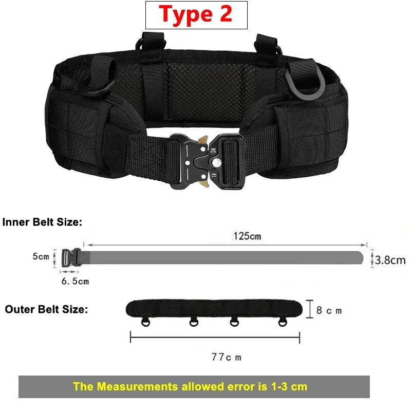 Tactical MOLLE Padded Belt - Combat Waist Belt for Airsoft & Hunting