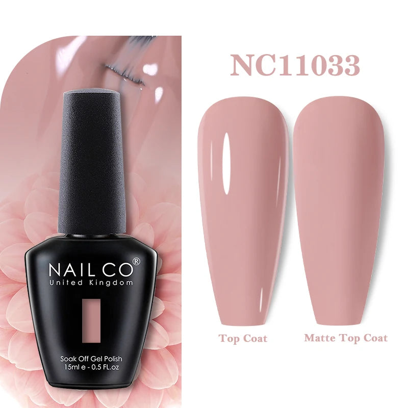 Vernis à ongles gel NAILCO 283 couleurs, base et top coat, semi-permanent, UV, pour nail art et manucure hybride.