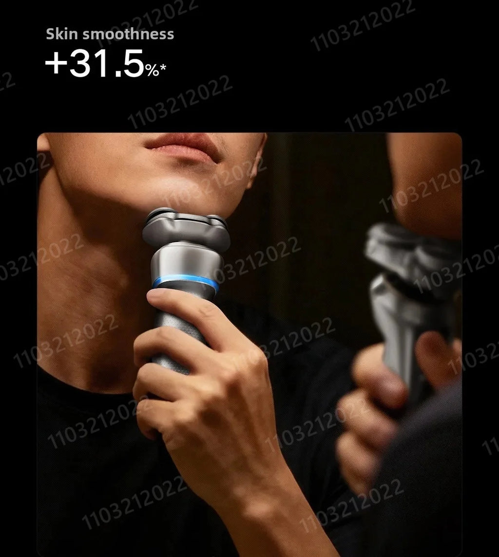 Rasoir électrique Xiaomi Pro avec tondeuse à barbe, utilisable sur peau sèche ou humide, étanche, écran couleur dynamique, rasage complet à 360°, autonomie de 90 jours.