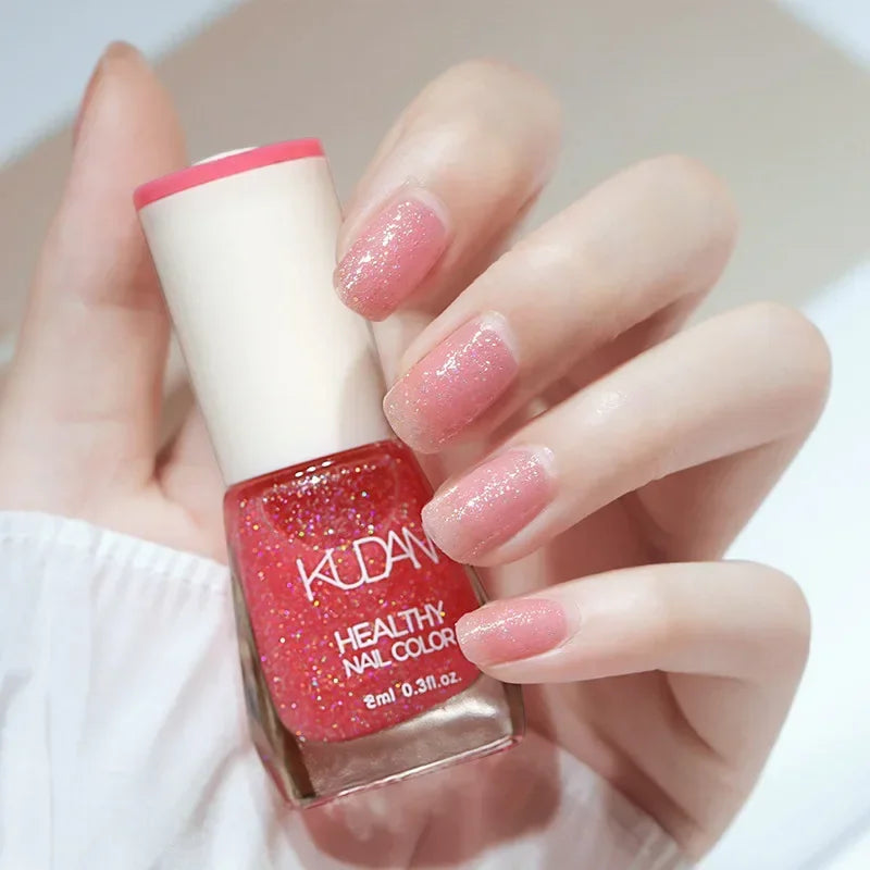 Vernis à ongles sans lampe UV, blanc à fines paillettes, sans cuisson, sans décollement, base huileuse transparente et brillante, couleur nude