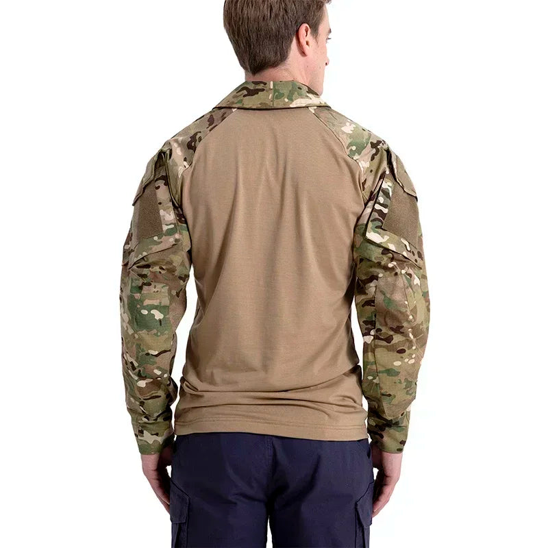 Tactical Airsoft Army Combat Shirt - Breathable CP Camo Zipper Tee