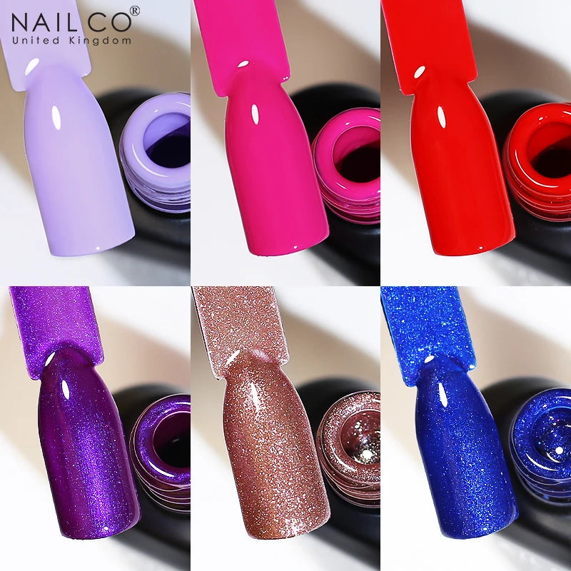 Vernis à ongles gel NAILCO 283 couleurs, base et top coat, semi-permanent, UV, pour nail art et manucure hybride.