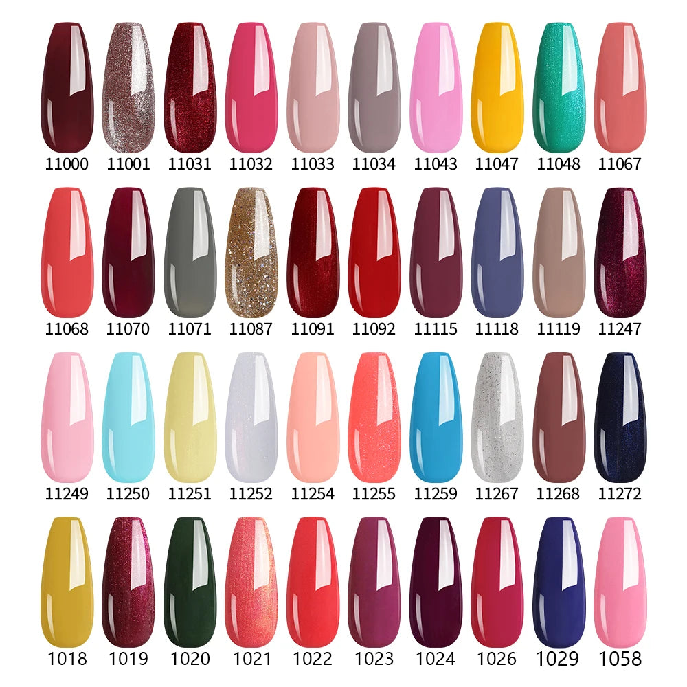 Vernis à ongles gel NAILCO 283 couleurs, base et top coat, semi-permanent, UV, pour nail art et manucure hybride.