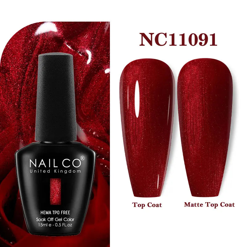 Vernis à ongles gel NAILCO 283 couleurs, base et top coat, semi-permanent, UV, pour nail art et manucure hybride.