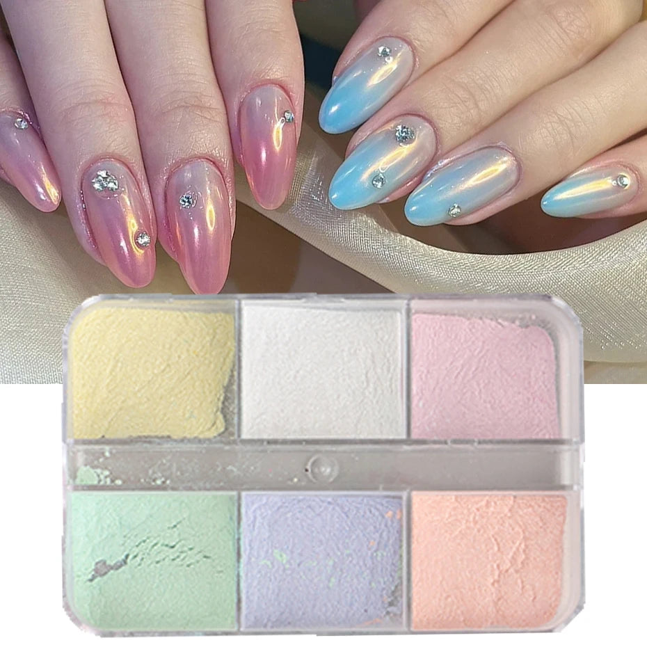 Ongles effet miroir clair de lune, poudre, pigments métalliques chromés, vernis gel, paillettes laser, aurore nacrée brillante, manucure, décoration