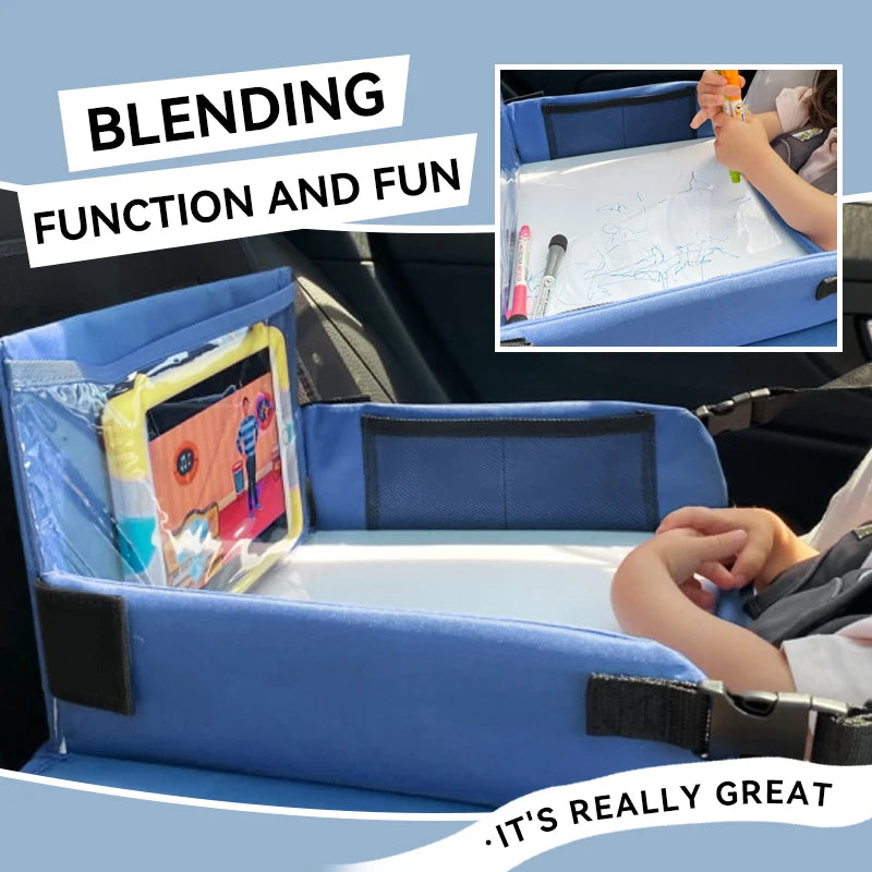 Plateau de voyage pour enfant en voiture, table de rangement pour jouets, tableau à dessin, plateau de sécurité, porte-boissons, activités pour les voyages en voiture