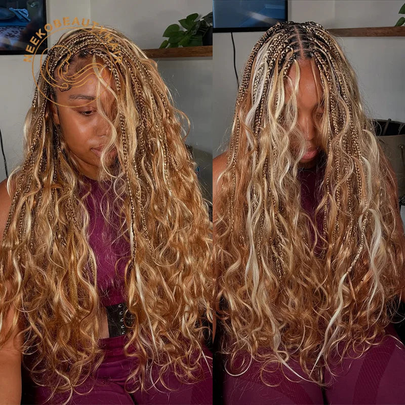 Honey Blonde Highlight Bulk Human Hair 1 Bundles/Pack 100g 18 Inch Body Wave Knotless BOHO Braids Human Hair Braiding Hair