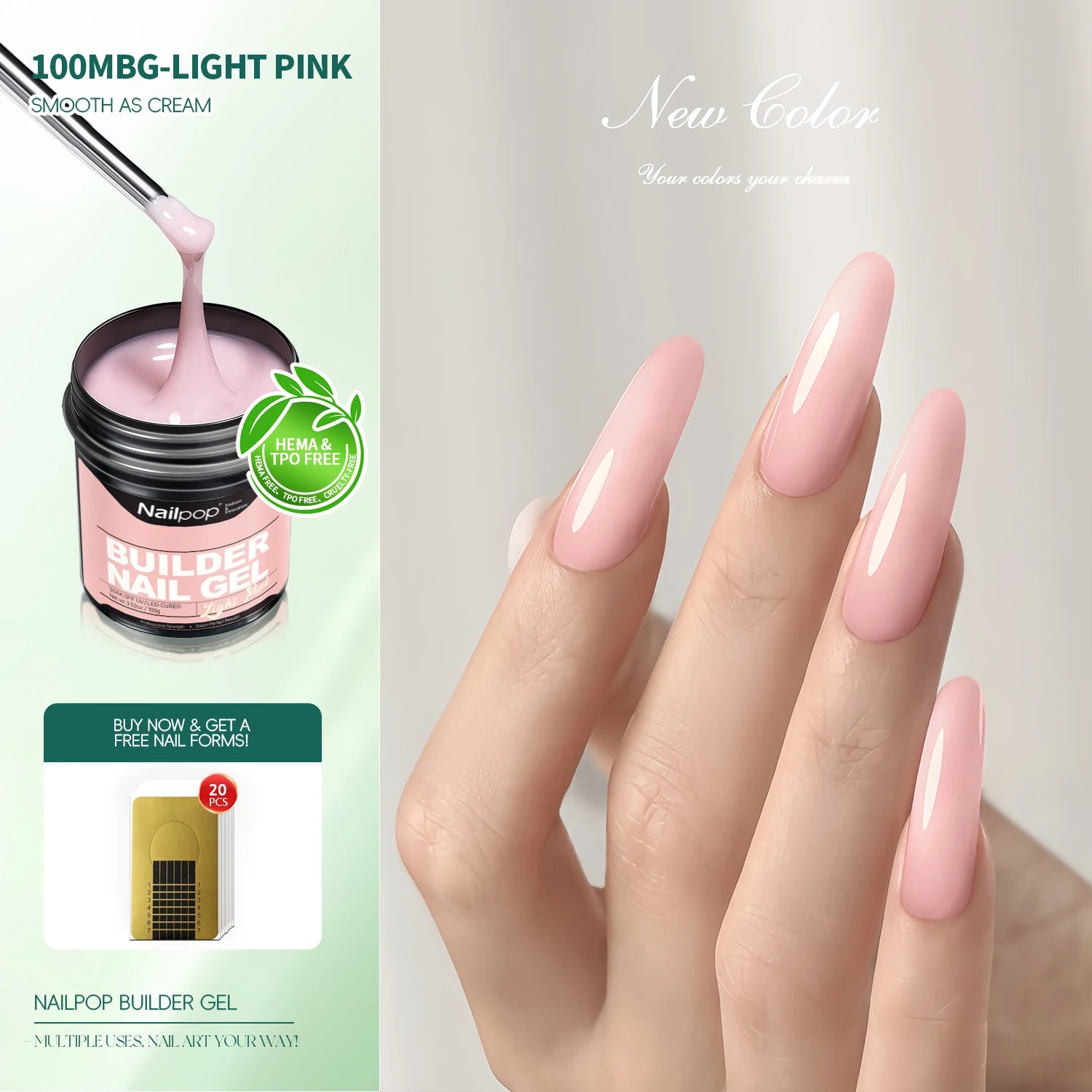 Nailpop Gel Dur Lisse et Laitonné 30/100g Gel UV pour Ongles, Extension Rapide, Longue Tenue, Gel de Construction, Manucure Nail Art