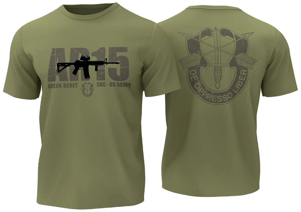 AR15 Assault Rifle US Army Green Beret T-Shirt - Military Graphic Tee