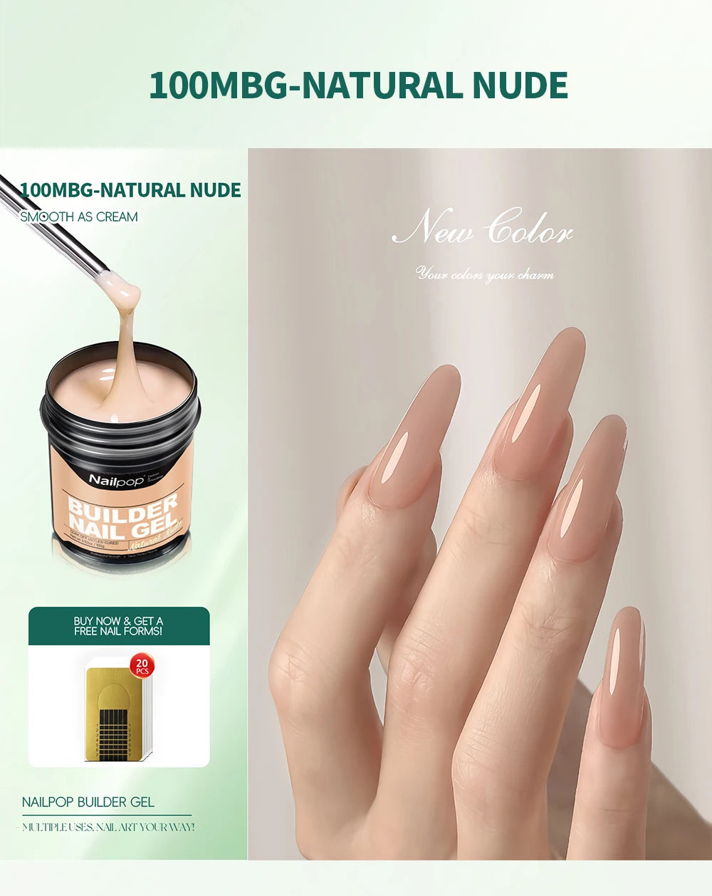 Nailpop Gel Dur Lisse et Laitonné 30/100g Gel UV pour Ongles, Extension Rapide, Longue Tenue, Gel de Construction, Manucure Nail Art