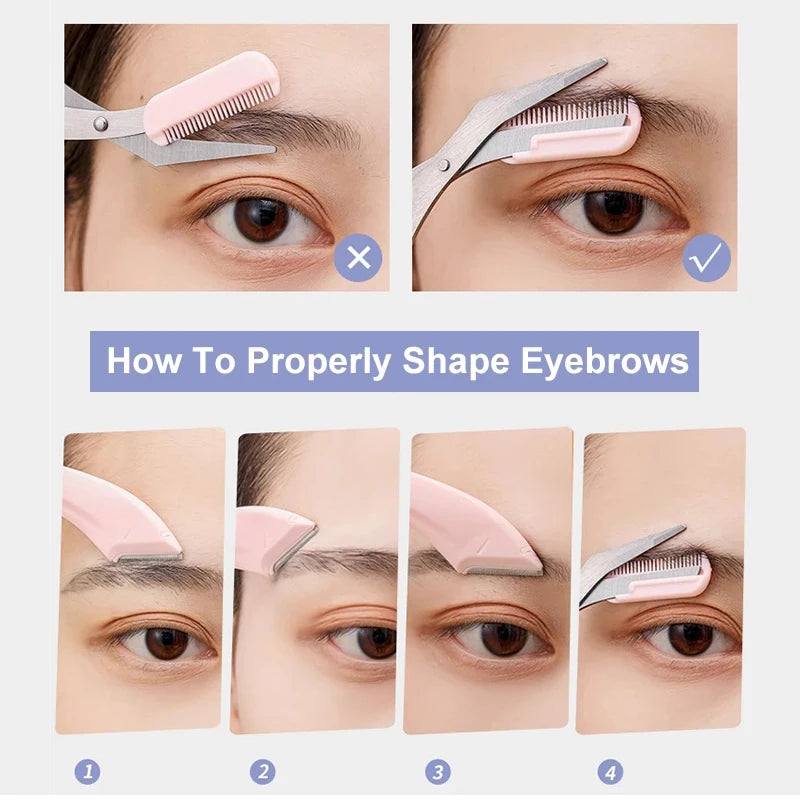 Eyebrow Trimming Knife Eyebrow Face Razor For Women Professional Eyebrow Scissors With Comb Brow Trimmer Scraper Accessories