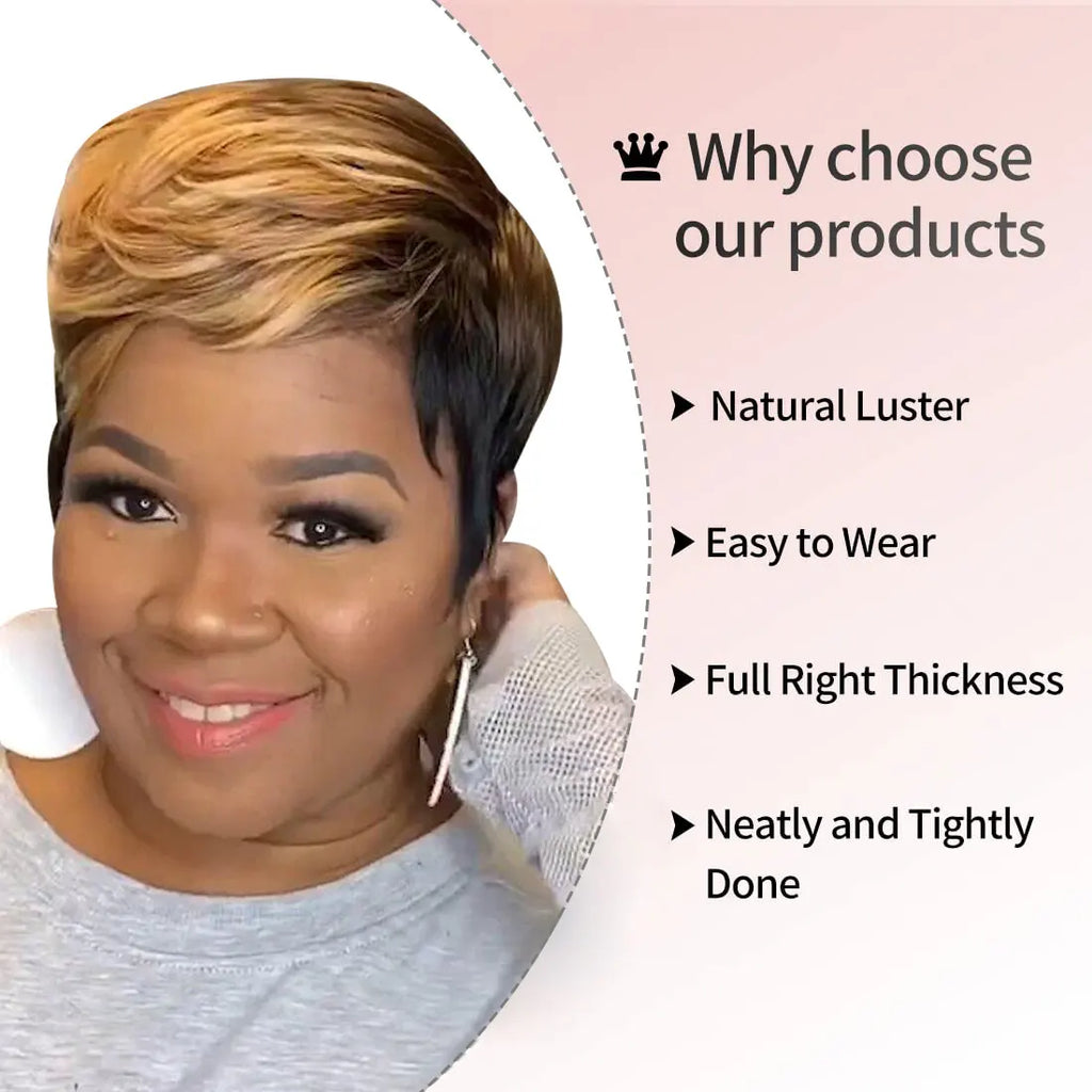 Perruque synthétique WIGERA Highlight, coupe pixie courte et lisse, style bob, mélange miel doré et noir, pour femme