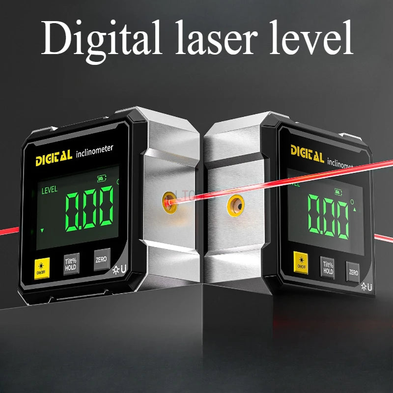 Outils pour le travail du bois : inclinomètre magnétique à double laser 4 faces, instrument de mesure d'angle numérique avec niveau laser de mesure d'inclinaison