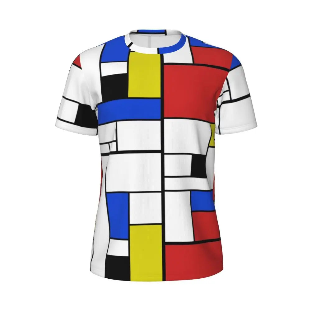 Gym T-Shirt Mondrian Line - Colorful Plaid Y2K Retro Graphic Tee