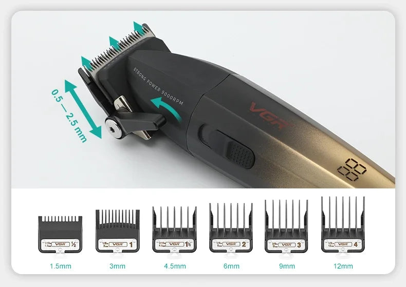 Tondeuse à cheveux professionnelle VGR, machine de coupe de cheveux sans fil, avec affichage numérique, pour hommes V-003