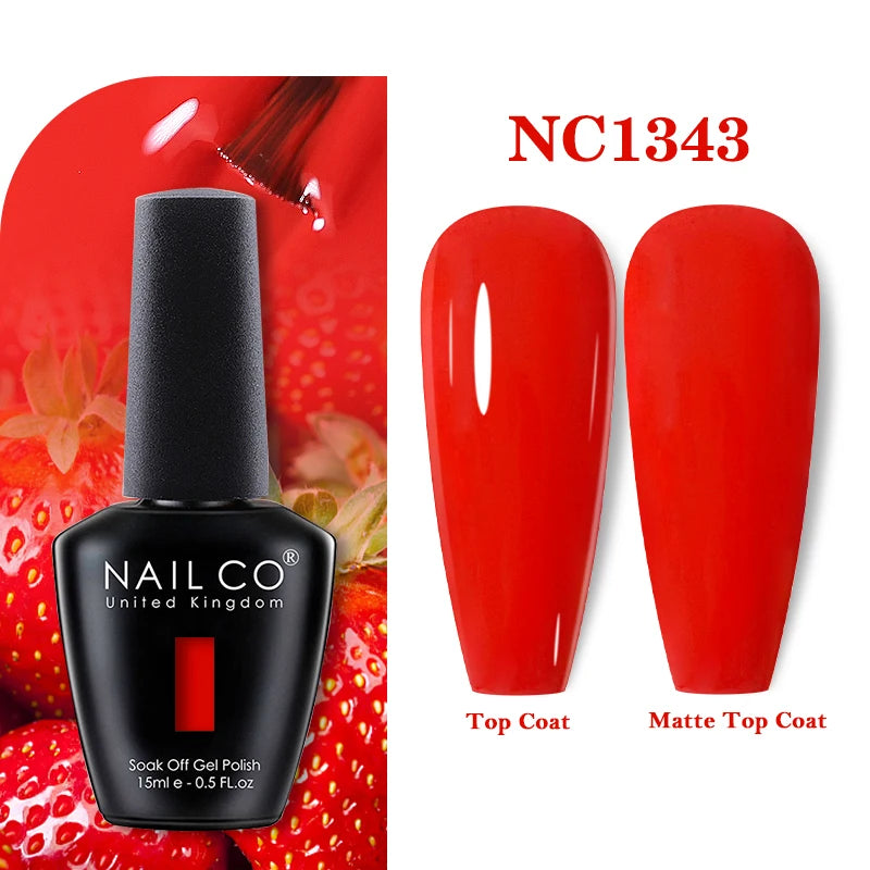 Vernis à ongles gel NAILCO 283 couleurs, base et top coat, semi-permanent, UV, pour nail art et manucure hybride.