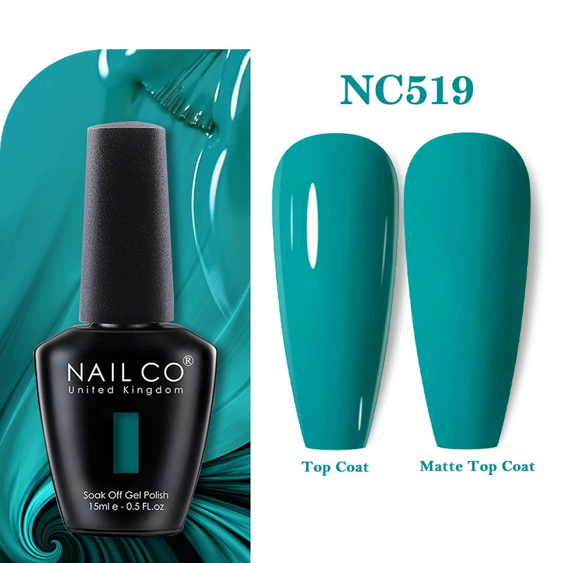 Vernis à ongles gel NAILCO 283 couleurs, base et top coat, semi-permanent, UV, pour nail art et manucure hybride.