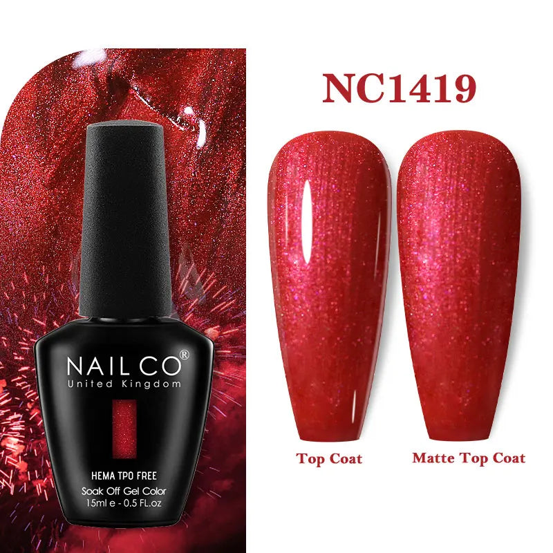 Vernis à ongles gel NAILCO 283 couleurs, base et top coat, semi-permanent, UV, pour nail art et manucure hybride.