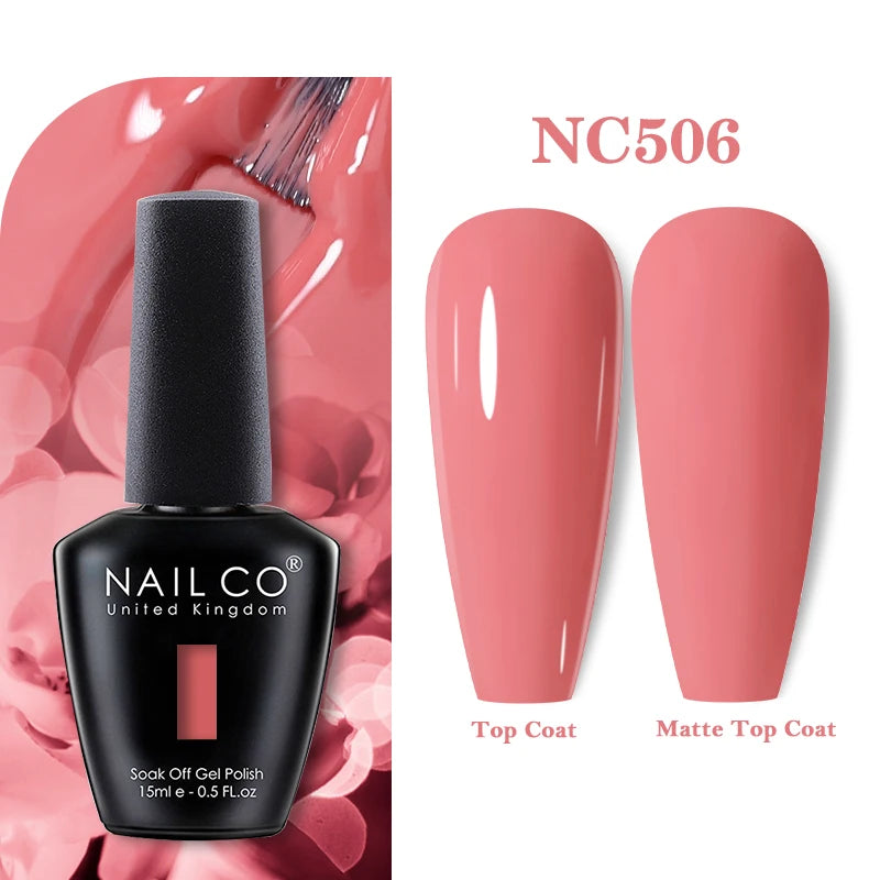 Vernis à ongles gel NAILCO 283 couleurs, base et top coat, semi-permanent, UV, pour nail art et manucure hybride.