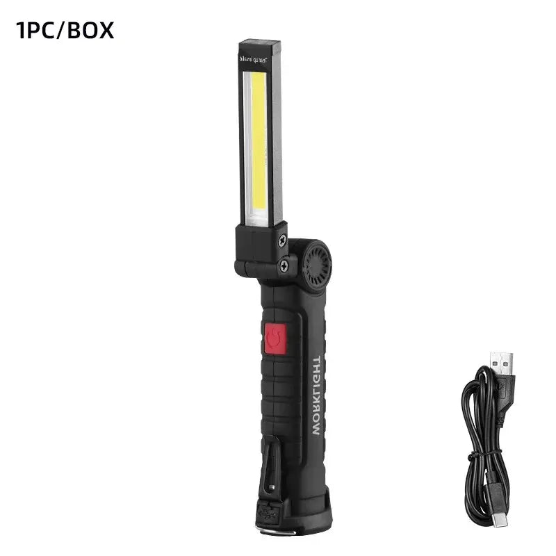 Lampe torche LED de camping rechargeable USB, lampe de travail magnétique avec crochet, étanche, mode d'éclairage adapté au travail de nuit.
