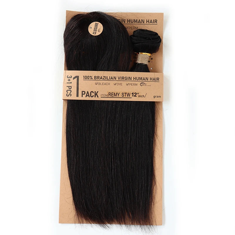 Kinky Curly Human Hair Bundles Short Brazilian Hair Weaves 3 Bundles With Closure Natural Black Curly Bundles With Closure