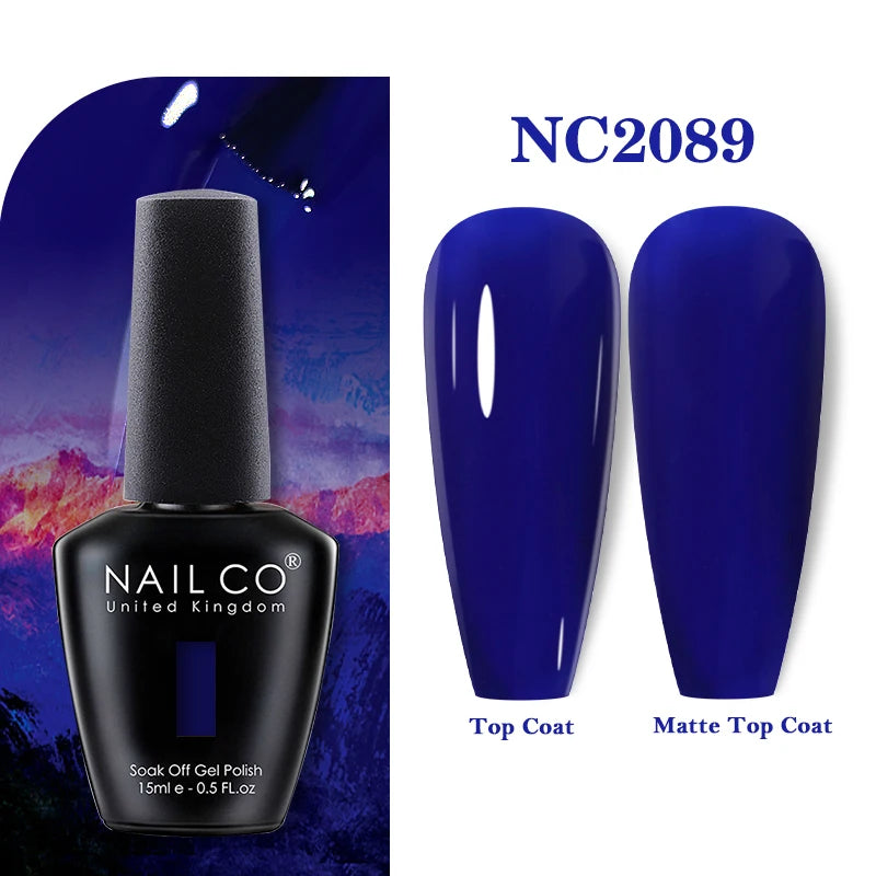 Vernis à ongles gel NAILCO 283 couleurs, base et top coat, semi-permanent, UV, pour nail art et manucure hybride.