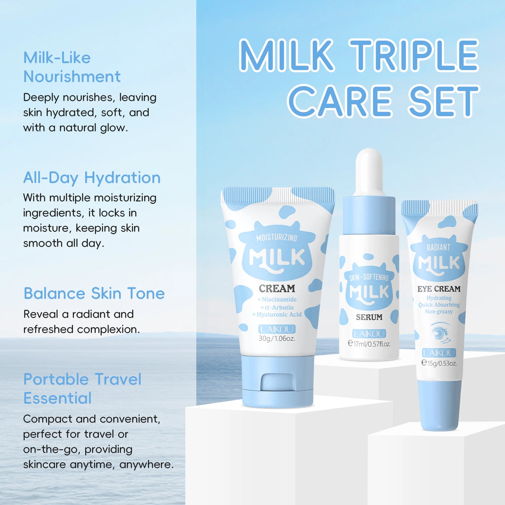 LAIKOU Milk Glowing Trio Set - Deep Nourishment & Hydrating Skincare Kit