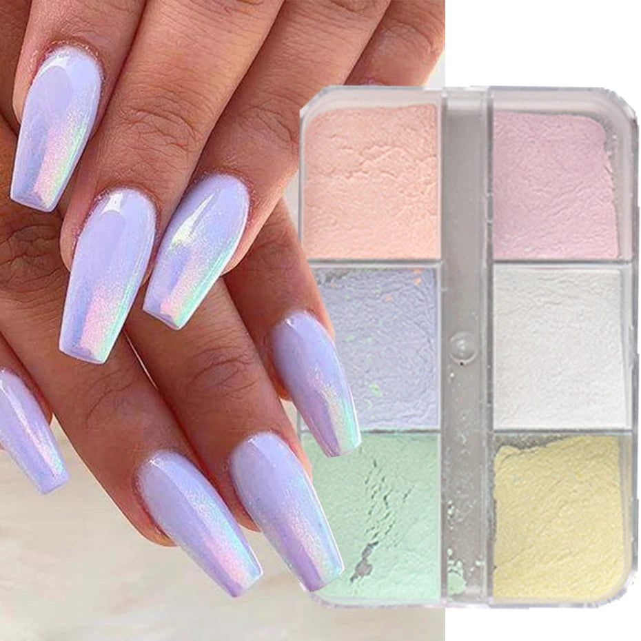 Ongles effet miroir clair de lune, poudre, pigments métalliques chromés, vernis gel, paillettes laser, aurore nacrée brillante, manucure, décoration