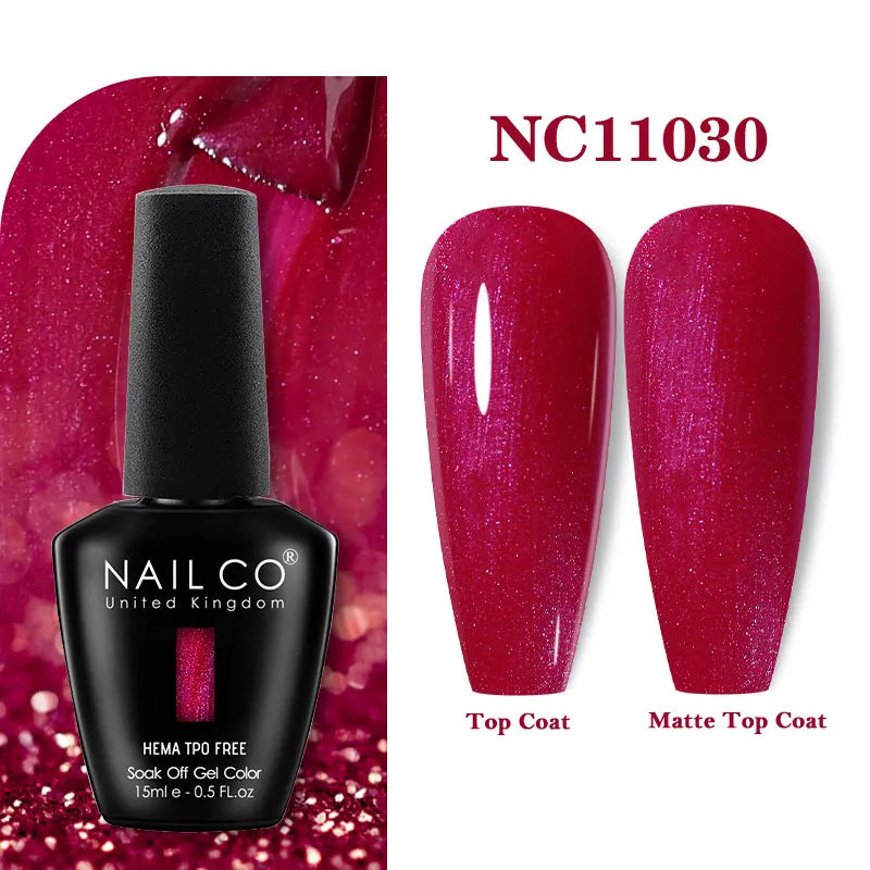 Vernis à ongles gel NAILCO 283 couleurs, base et top coat, semi-permanent, UV, pour nail art et manucure hybride.