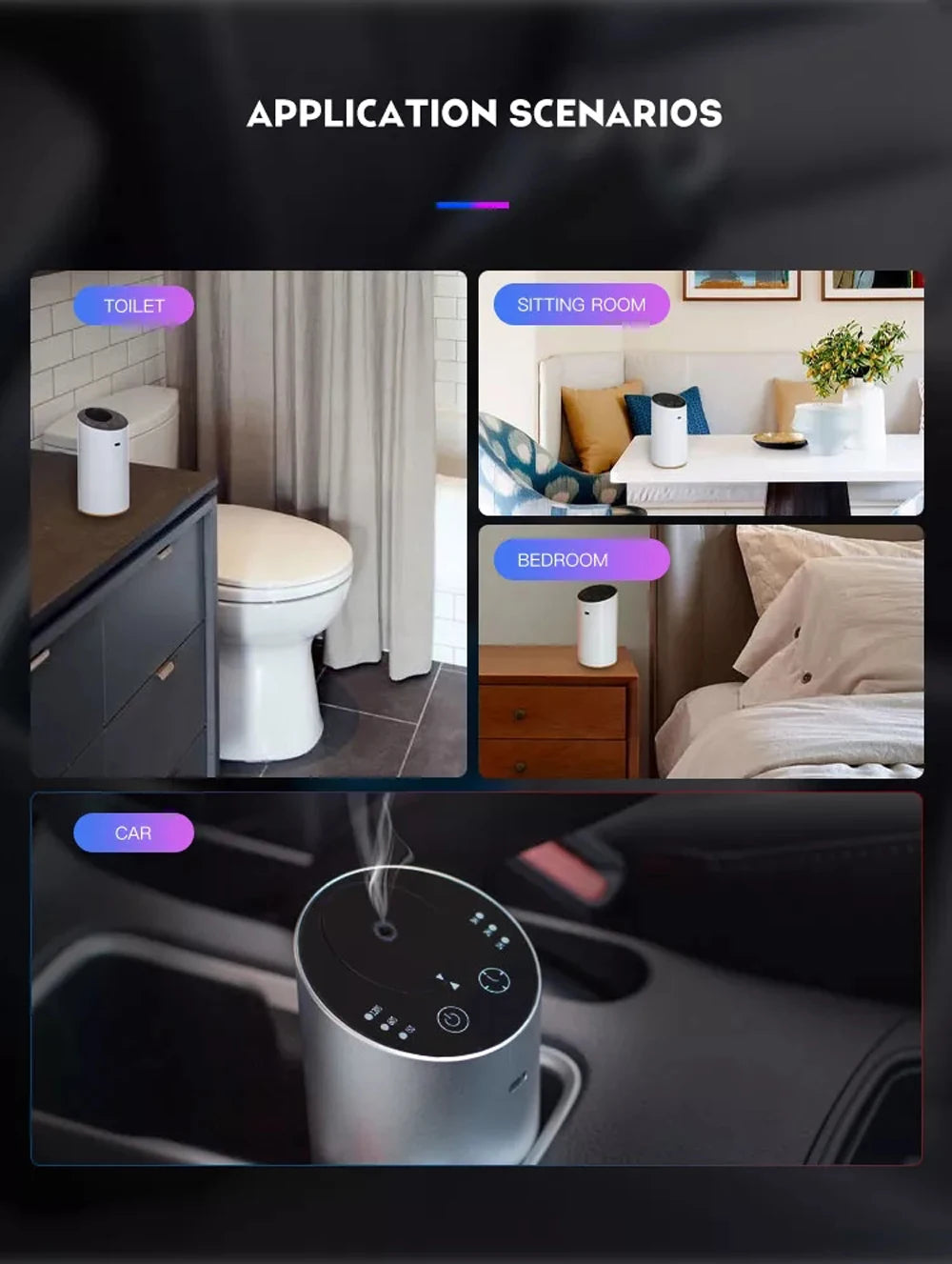 Diffuseur d'arômes sans fil pour voiture avec flacon d'huile essentielle vide de 20 ml. Diffuseur de parfum électrique rechargeable pour la maison et la chambre.