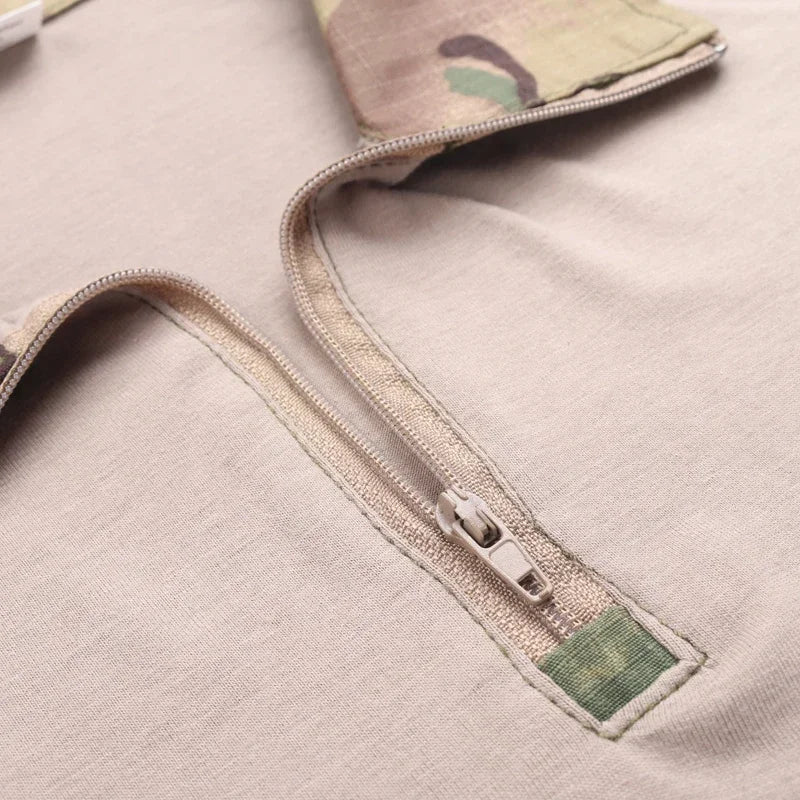 Tactical Airsoft Army Combat Shirt - Breathable CP Camo Zipper Tee