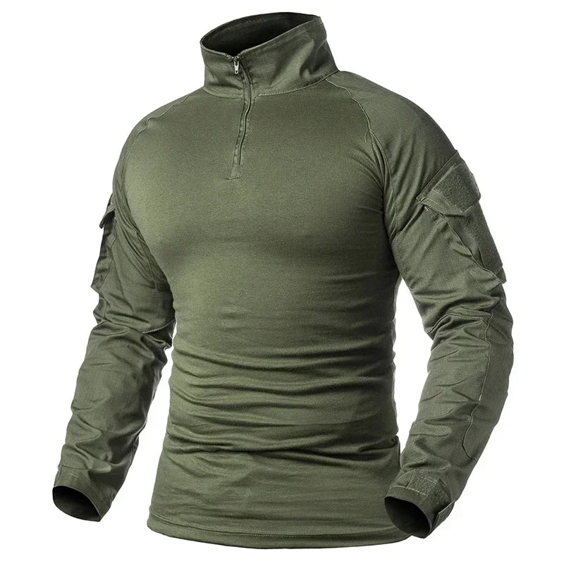 Tactical Airsoft Army Combat Shirt - Breathable CP Camo Zipper Tee