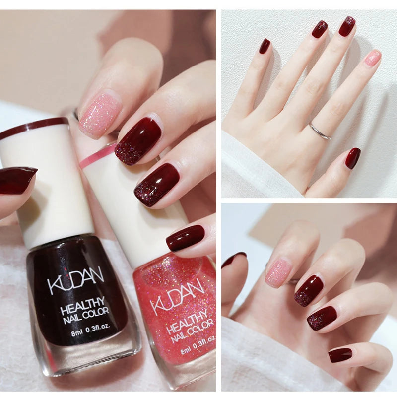 Vernis à ongles sans lampe UV, blanc à fines paillettes, sans cuisson, sans décollement, base huileuse transparente et brillante, couleur nude