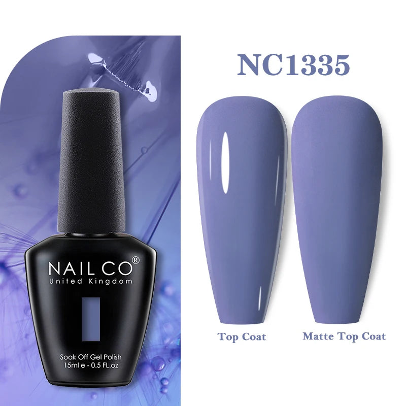 Vernis à ongles gel NAILCO 283 couleurs, base et top coat, semi-permanent, UV, pour nail art et manucure hybride.