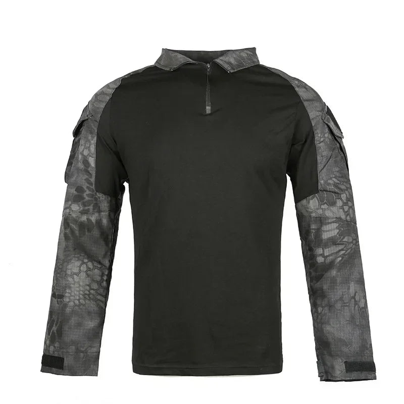 Tactical Airsoft Army Combat Shirt - Breathable CP Camo Zipper Tee