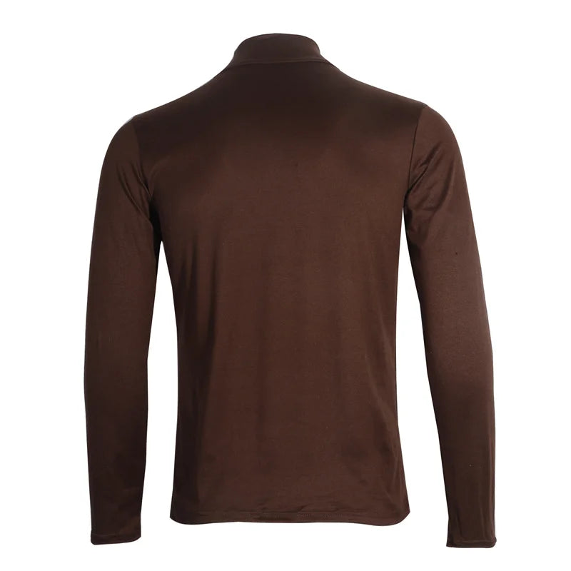 Men's High Neck T-Shirt - Fashion Solid Slim-Fit Long Sleeve Basic Tee