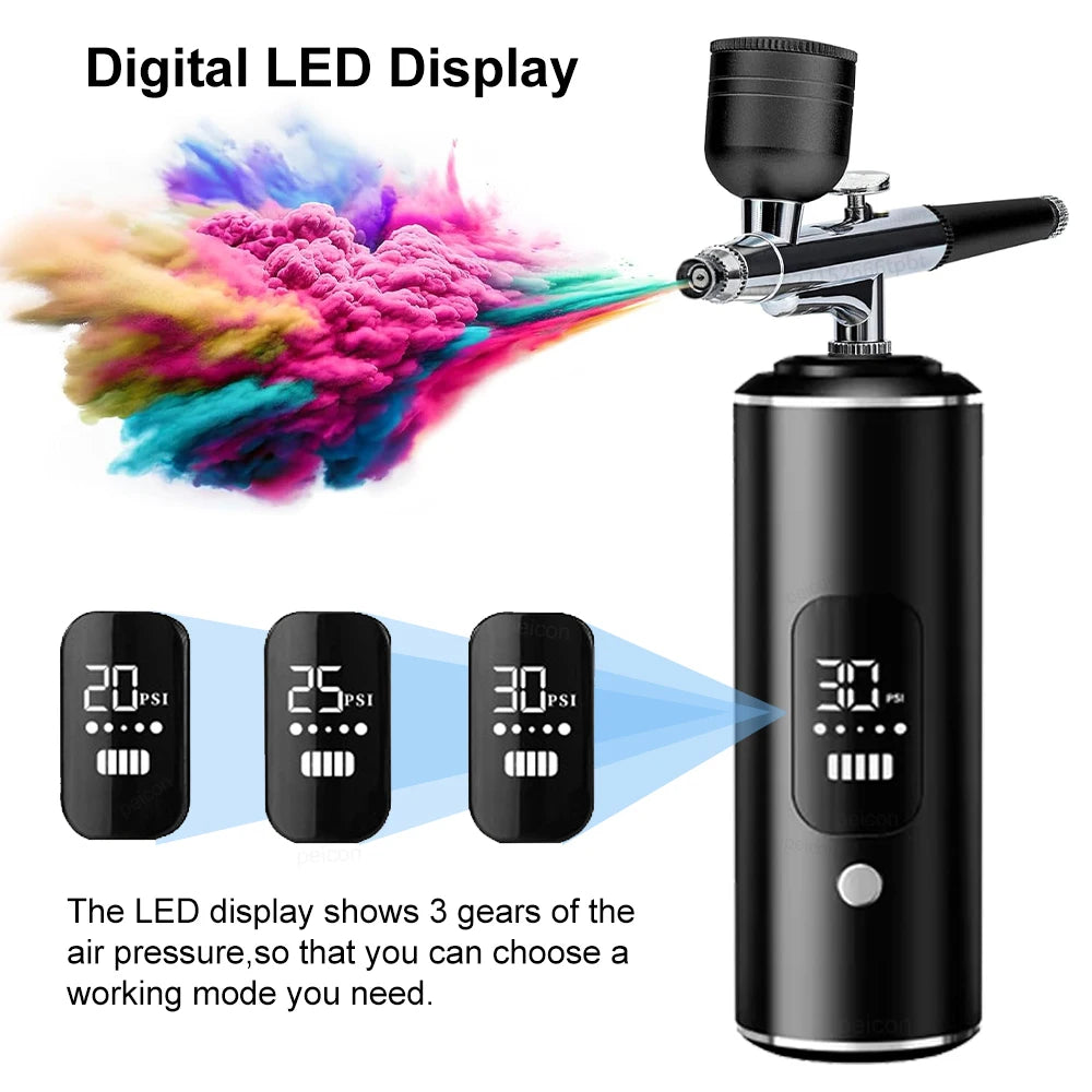 Aérographe portable avec compresseur pour la peinture et le nail art, idéal pour la décoration de gâteaux, le maquillage, les manucures et autres travaux de beauté. Pistolet à peinture portable pour vernis et ongles.