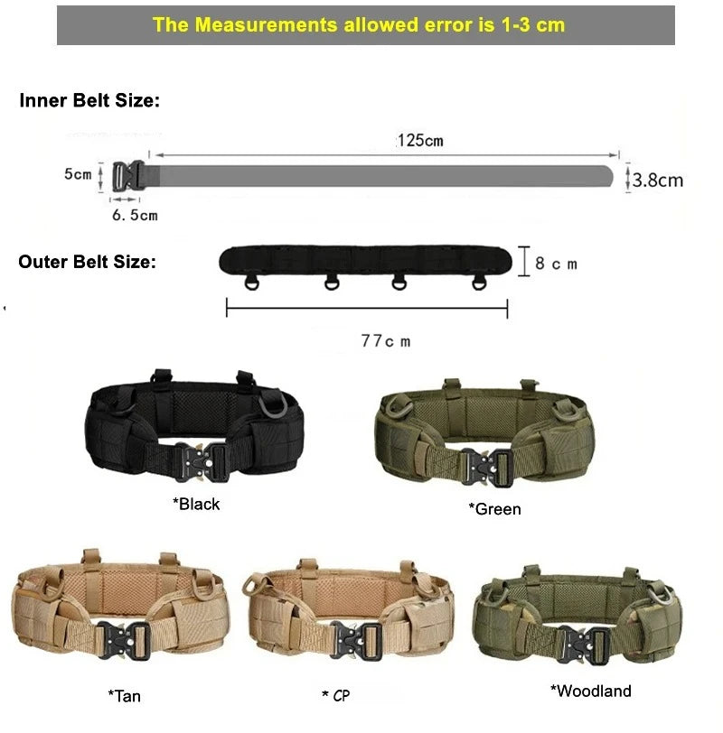 Tactical MOLLE Padded Belt - Combat Waist Belt for Airsoft & Hunting