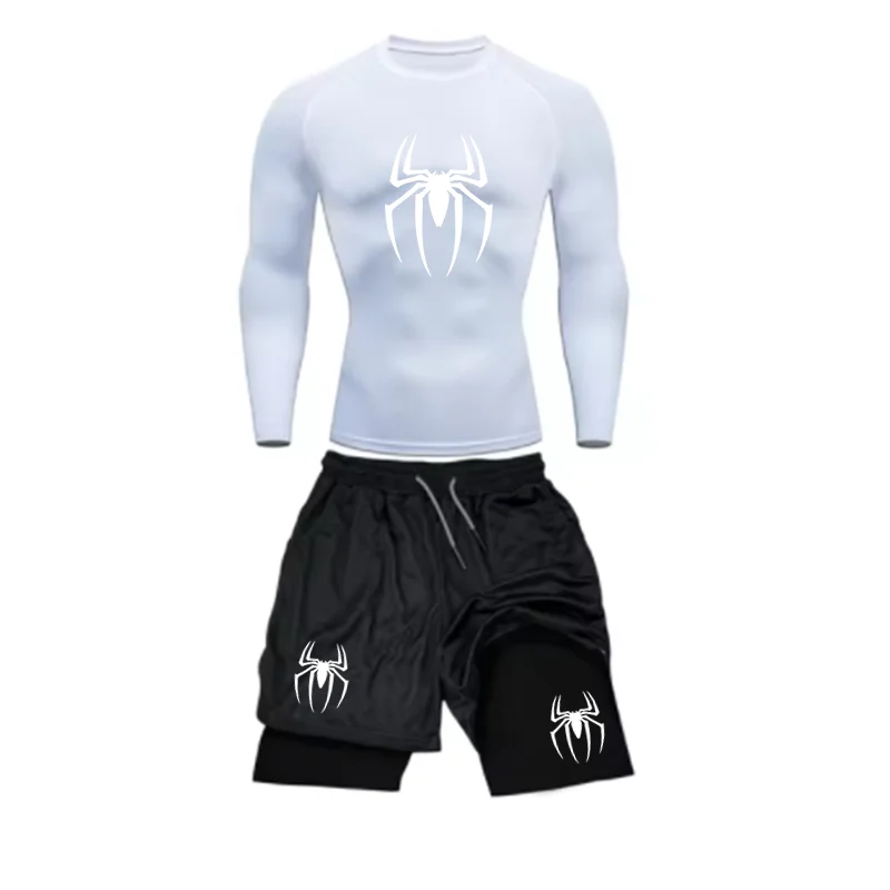Spring and Autumn Men's Sports Set Quick drying Training Clothes Spider Printed Fitness Top Performance Shorts Gym Casual Sports