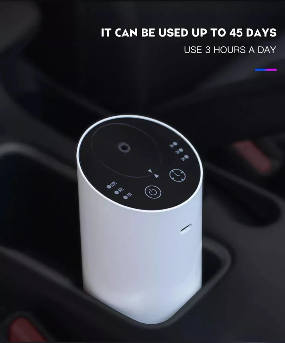 Diffuseur d'arômes sans fil pour voiture avec flacon d'huile essentielle vide de 20 ml. Diffuseur de parfum électrique rechargeable pour la maison et la chambre.