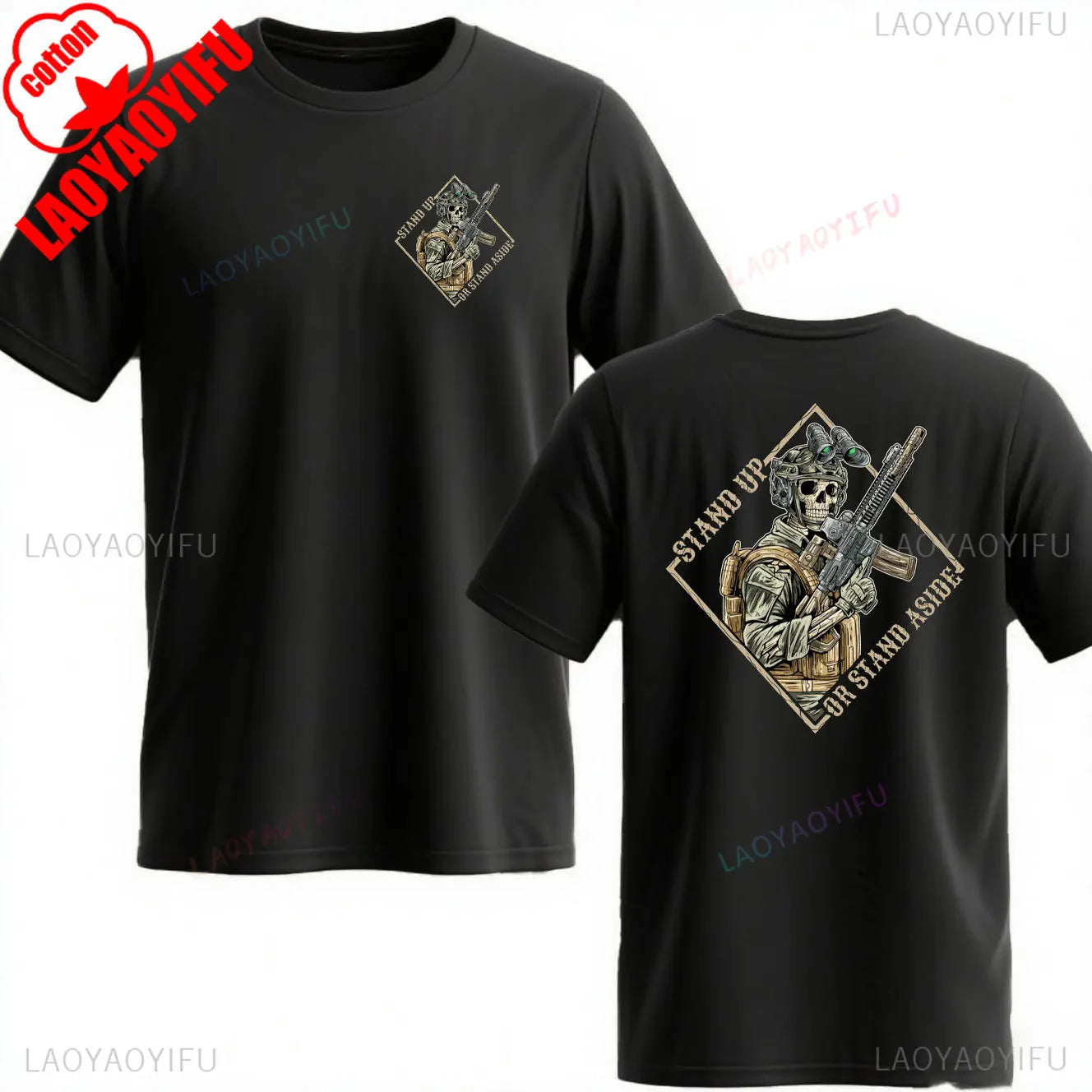 Stand Up or Stand Aside Military T-Shirt - Warrior Skeleton Graphic Tee