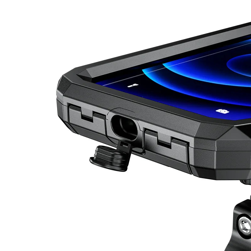 Étui de support de téléphone étanche pour potence de moto, fixation sur rotule de 2,5 cm (1 pouce), antivol, avec base en aluminium pour fourches de 11,9 à 17,3 cm (4,7 à 6,8 pouces).