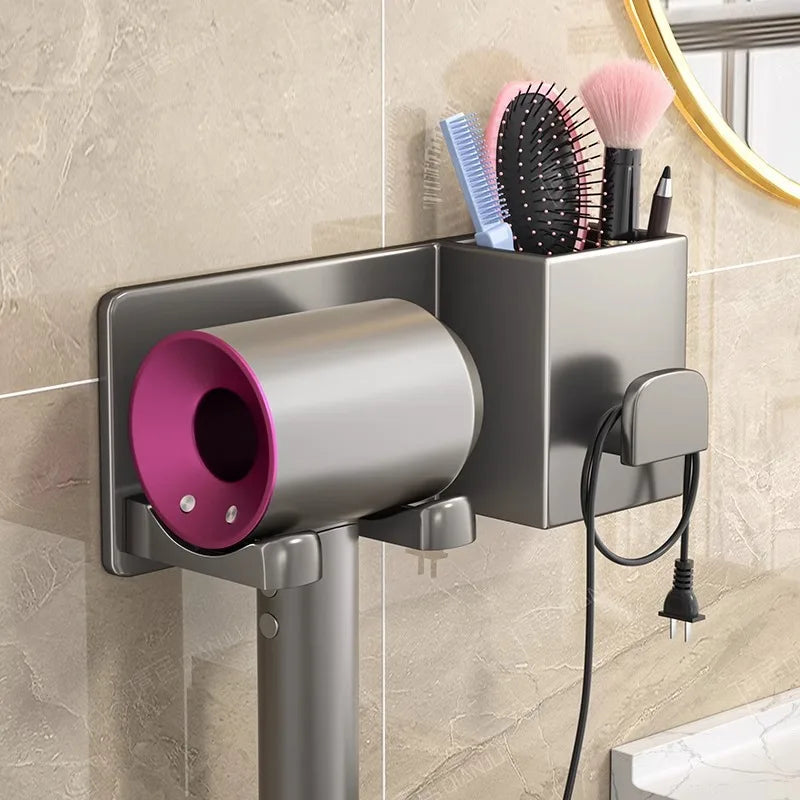 Bathroom Hair Dryer Rack - Over-The-Door Storage Shelf Lazy Holder for Towels And Accessories Organizer for Bathrooms