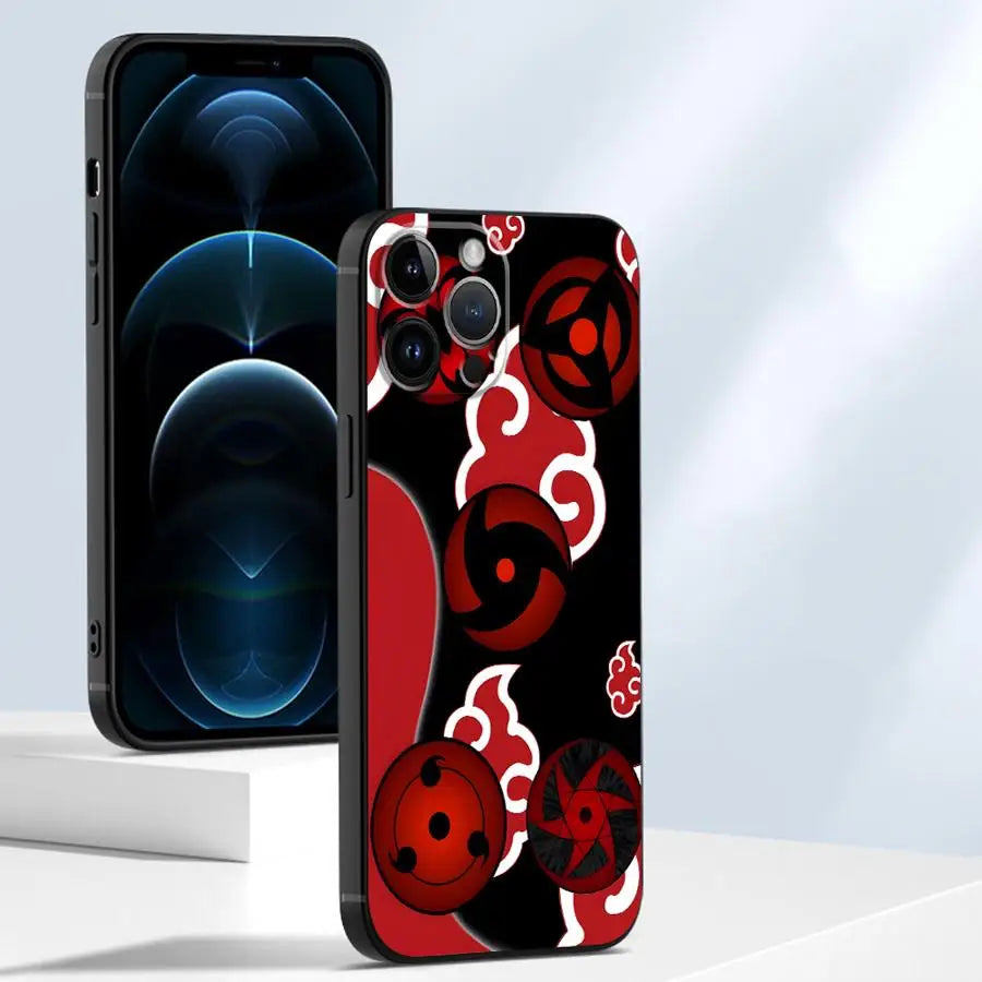 Case for iPhone 13 12 11 Pro Max XR 7 8 15 16 14 Plus XS Max Black Soft Phone Cover Akatsuki Cool Cloud