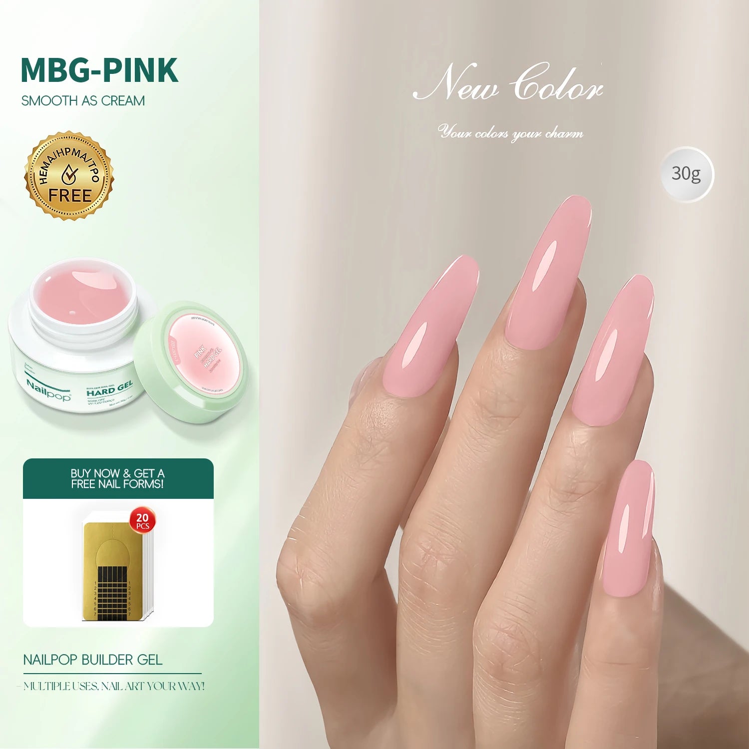 Nailpop Gel Dur Lisse et Laitonné 30/100g Gel UV pour Ongles, Extension Rapide, Longue Tenue, Gel de Construction, Manucure Nail Art